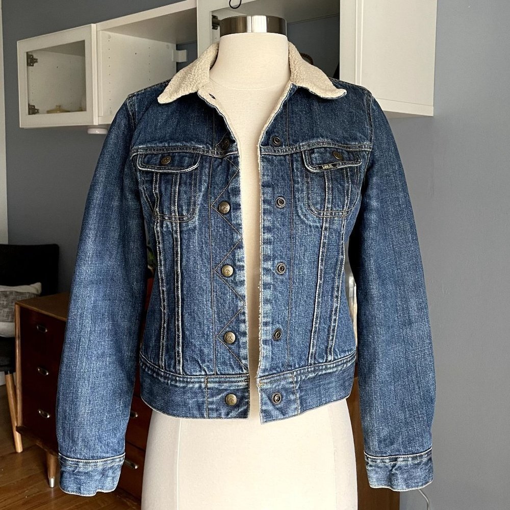 Vintage 90s LEE Lined Sherpa Slim Denim Jacket Womens - Picture 2 of 11